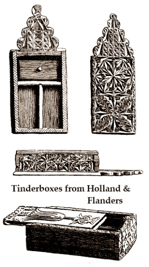 antique tinderboxes with folk wood carving